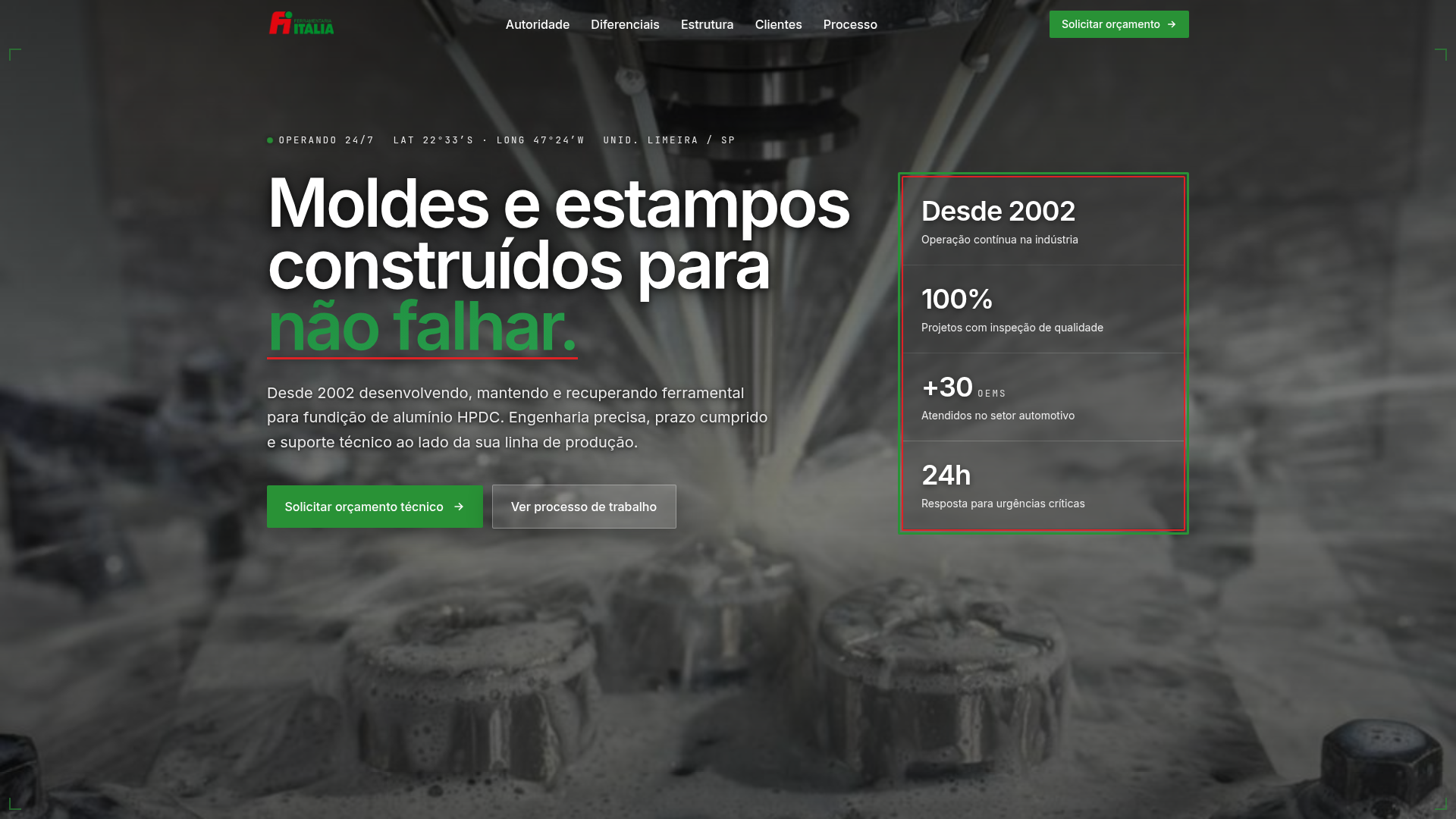 Landing page do projeto Ferramentaria Itália