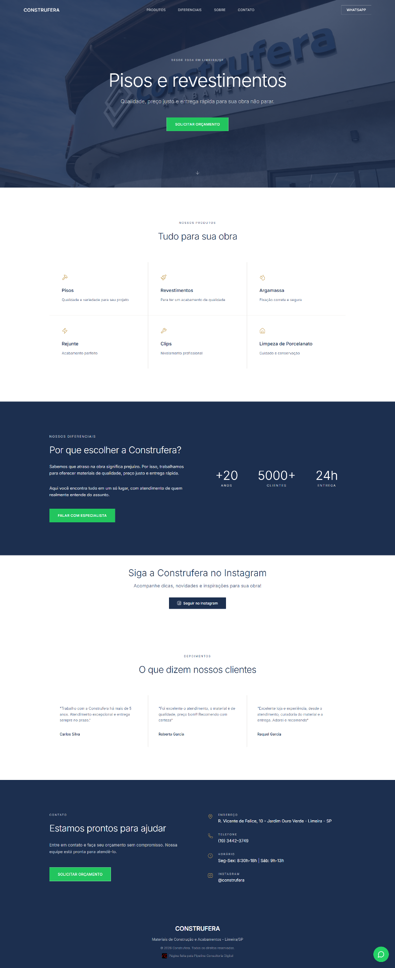Landing page do projeto Construfera